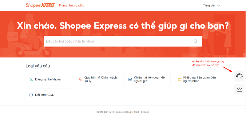 chat với hỗ trợ shopee express